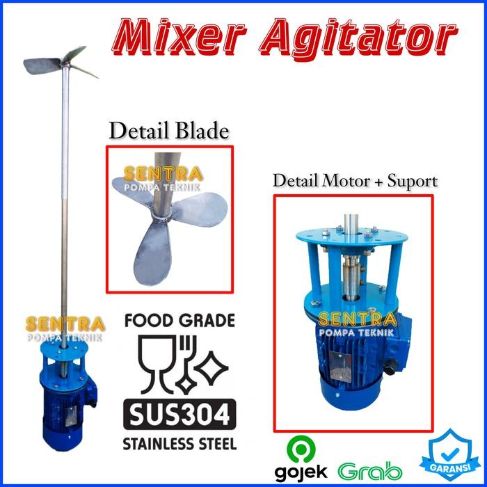 Mixer agitator kimia SS304 0,12KW 0,18HP 380V 2P Agitator Mixer Kimia