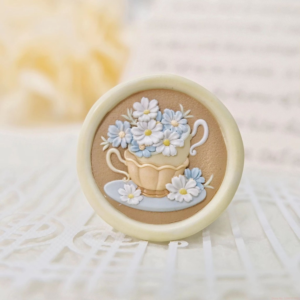 

Wax Seal Stamp Copper Head Flower Cup Frosted Profiled Embossed Fire Paint Seal Personalized Envelope DIY Scrapbook Decoration