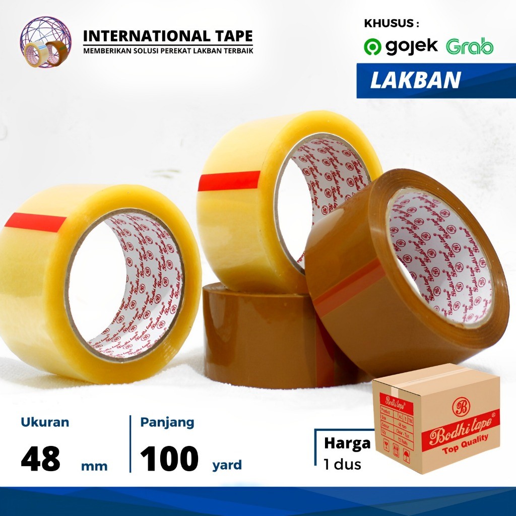 

Plakban OPP lakban BODHI 48mm x 100 yard TAPE "PERDUS" GOJEK/GRAB