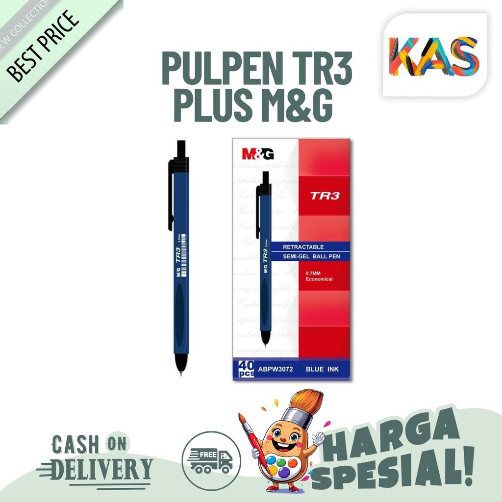 

Pulpen Semi Gel TR3 Plus M&G ABPW3077 Ballpaint Tip 0.7 mm Tinta Warna Hitam Biru Merah - SATUAN