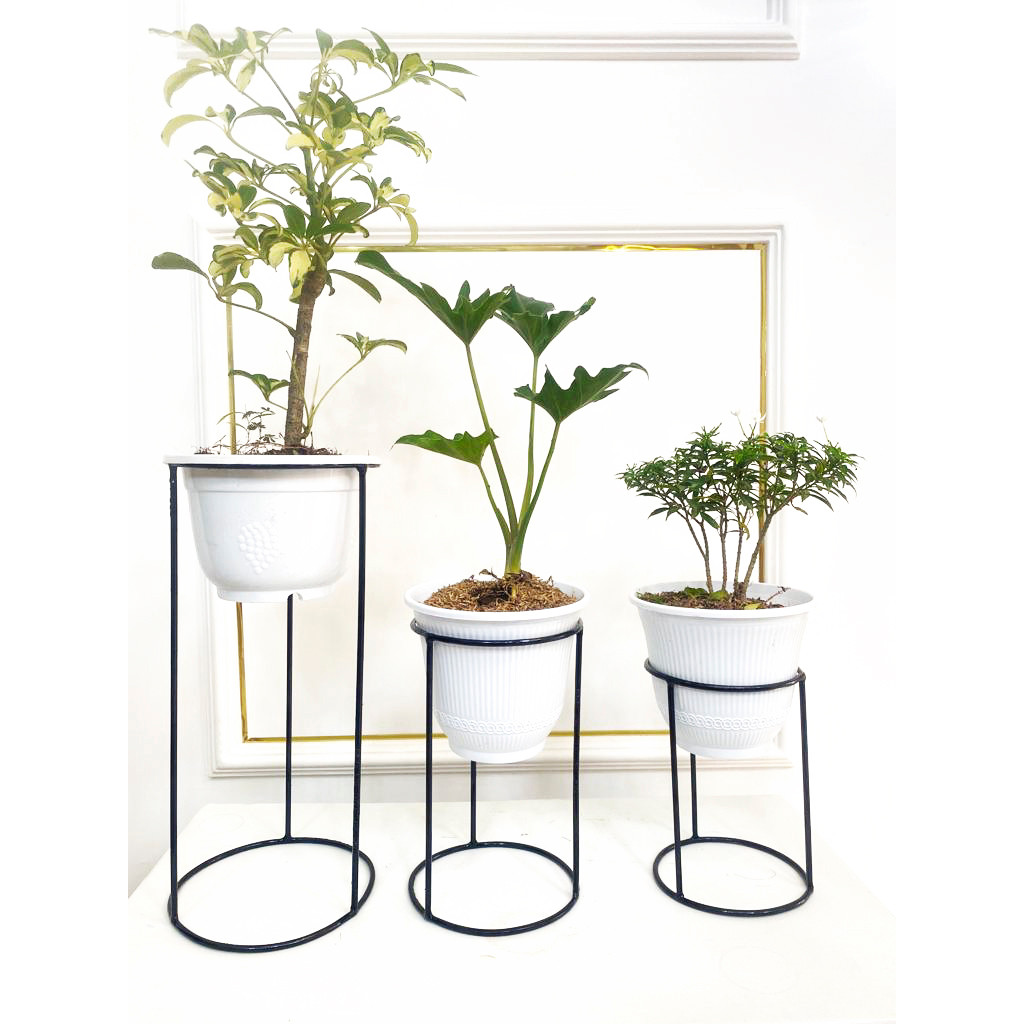 Standing rak tatakan wadah Pot Besi Aesthetic Bulat Lurus