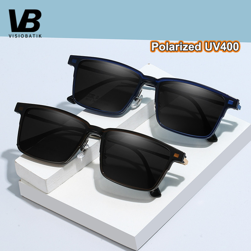VisioBatik Kacamata Clip On Korea Square frame Minus Pria Wanita Polarized Anti Radiasi Uv400 Photoc