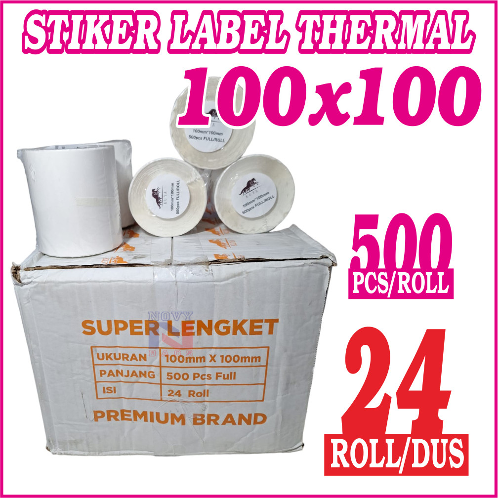 

Promo Hemat!!! 1Dus/Karton Isi ( 24 Roll ) Stiker Thermal Resi Label Barcode 100X100mm Isi 500 Pcs/Lembar