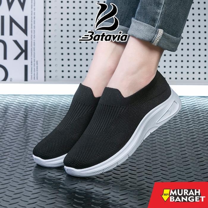 [produk lokal]Batavia baru sepatu pria fashion olahraga nyaman pria rajut hitam sepatu Pria B61 B62 