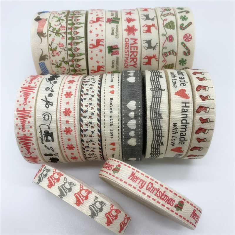 

5Yards/Lot 10mm Multi Design Christmas Ribbon Handmade Printed Cotton Lace Ribbon Sewing Fabric Christmas Decoration