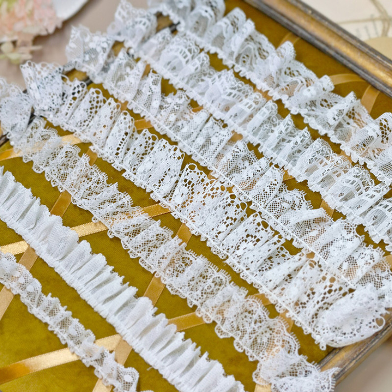 

New White Gathered Lace Embroidery Accessories Pet Lolita Cuff Collar Skirt Decoration Eyelet Lace Trim Frill Tulle DIY Ribbon