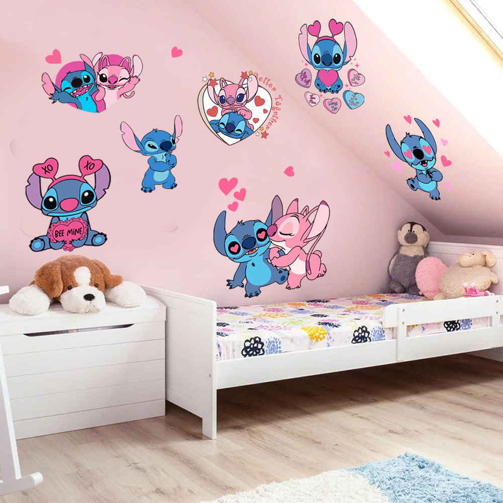 

Cartoon Lilo & Stitch Rainbow Wall Stickers For Kid's Room Kindergarten Living Room Bedroom Wall Decoration Animated Poster