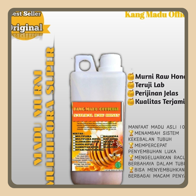 

MADU ASLI MURNI MULTIFLORA SUPER PURE MADU RAW HONEY 100% 1kg Herbal Premium
