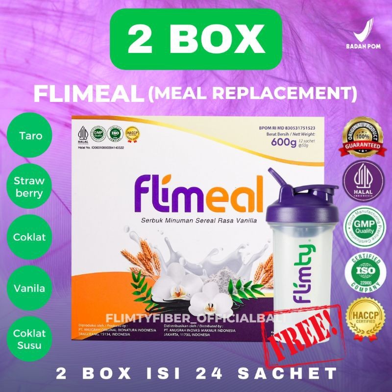

Flimeal (Meal Replacement) - 2Box Free Shaker Rasa Coklat / Coklat susu / Strawberry / Vanila / Taro