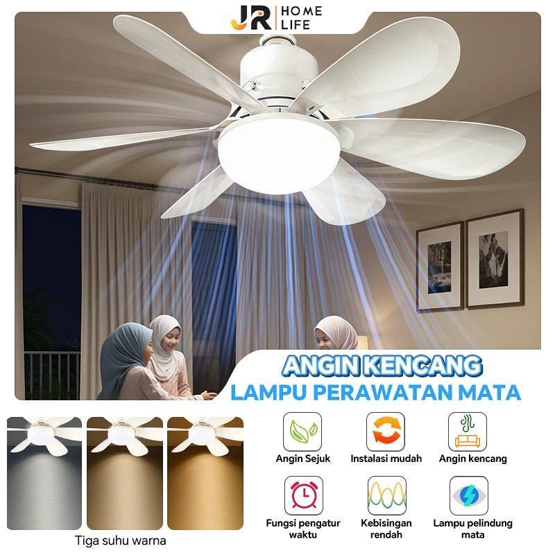52cm Kipas Angin Plafon Lampu 40W 2 in 1 Kipas Angin LED E27 Lampu Langit-langit Rumah Multifungsi L