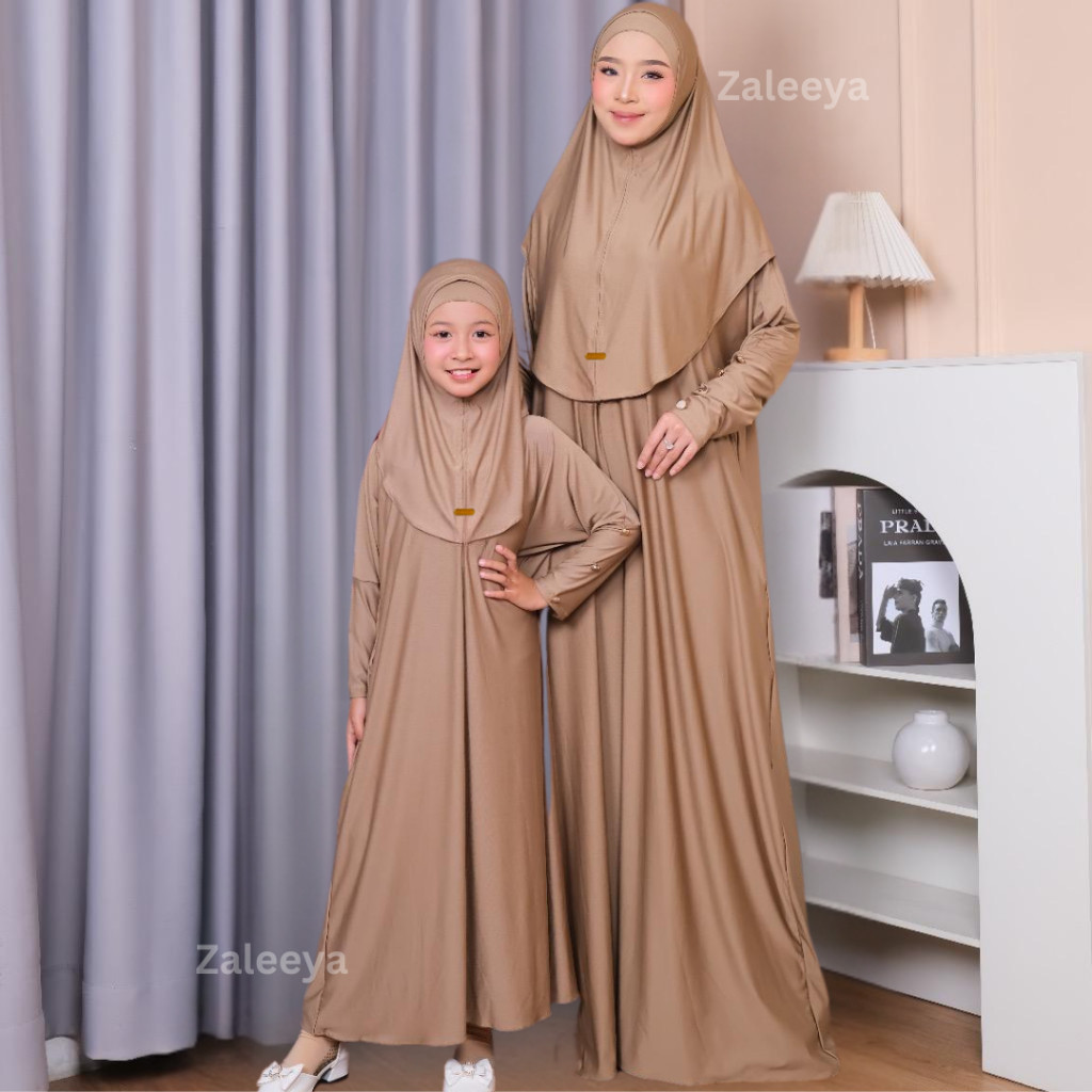 PARXETSHOP  Gamis Couple Ibu Anak Perempuan Set Hijab Jersey Premium Abaya Couple Ibu Anak Lebaran K