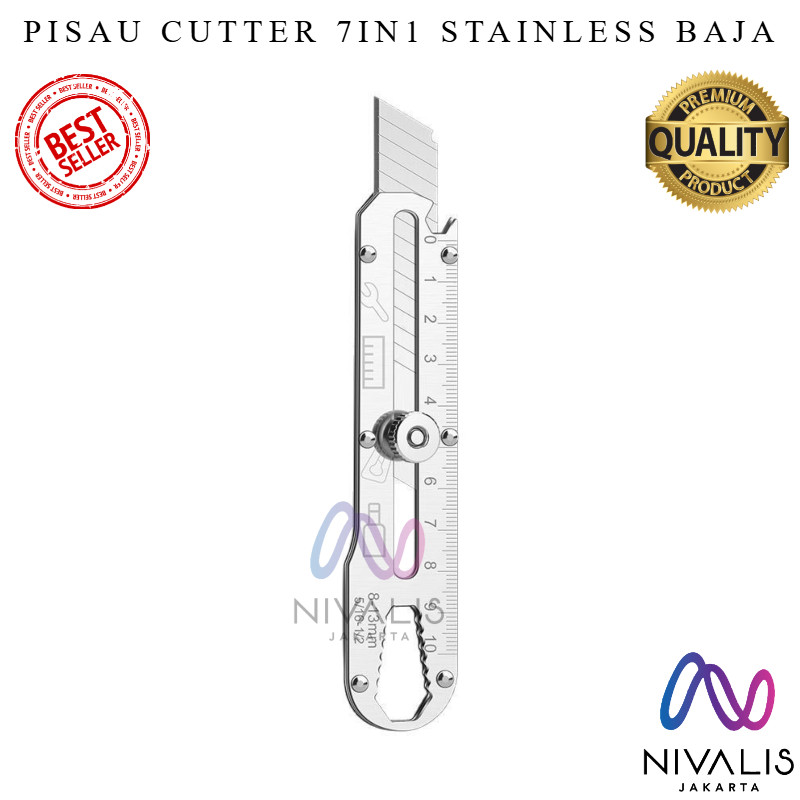 

NIVALIS JAKARTA PISAU CUTTER 7IN1 BAHAN BAJA PISAU CUTTER STAINLESS PISAU TUKANG OBENG HEXAGONAL PENGGARIS UKUR METERAN ALAT ATK SEKOLAH KANTOR BOX CUTTER