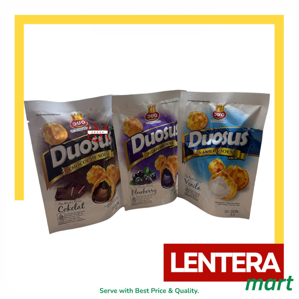 

Duosus Kue Soes Kering Rasa Cokelat/Vanilla/Blueberry @30gr LenteraMart