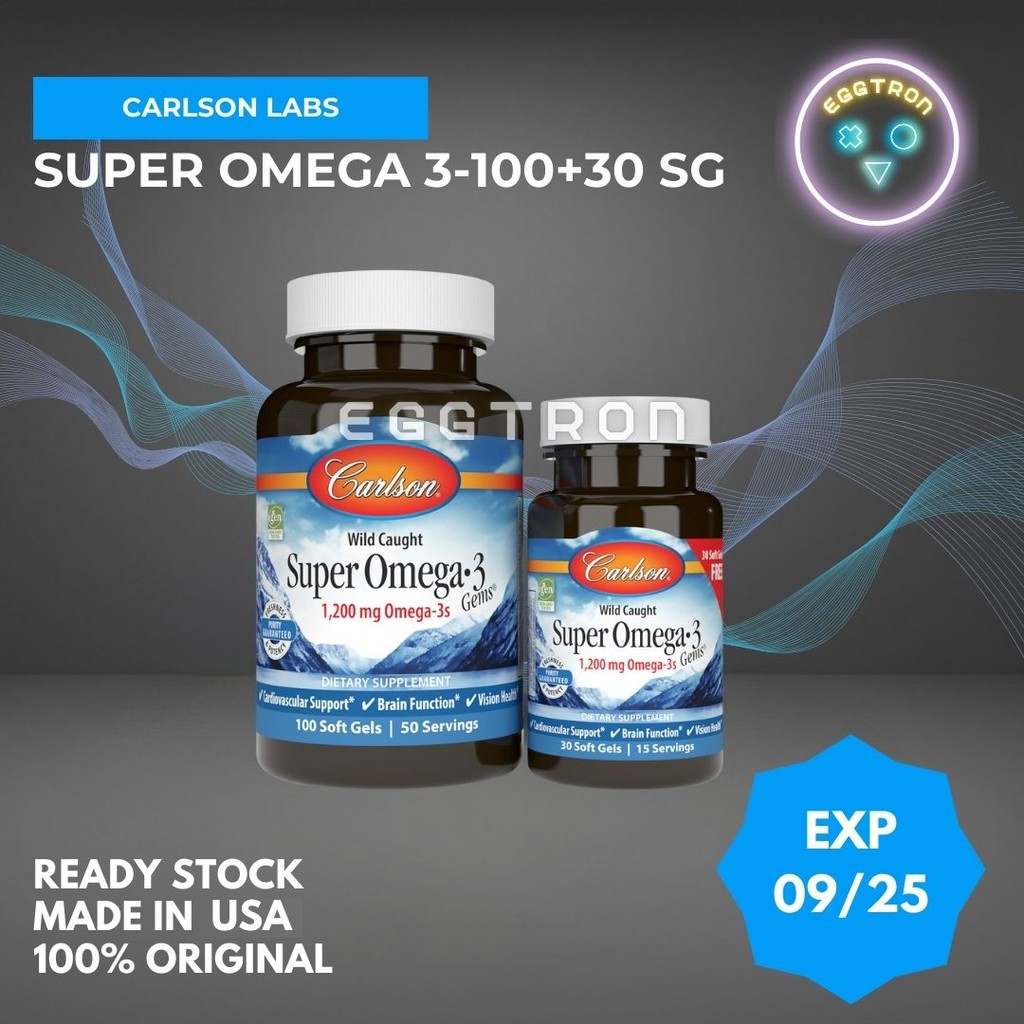 Wild Caught Super Omega 3 Gems 1200 mg Carlson Labs 30 100 Soft Gels 130 softgels Minyak Ikan omega 