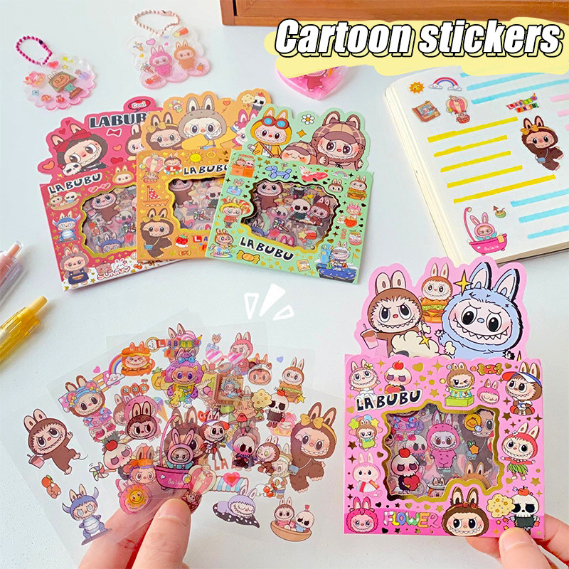 

5pcs/set Labbubu Stickers Cartoon Scrapbooking 3D Stickers Waterproof Decal for Phone Decoration Student Stationery Supplies