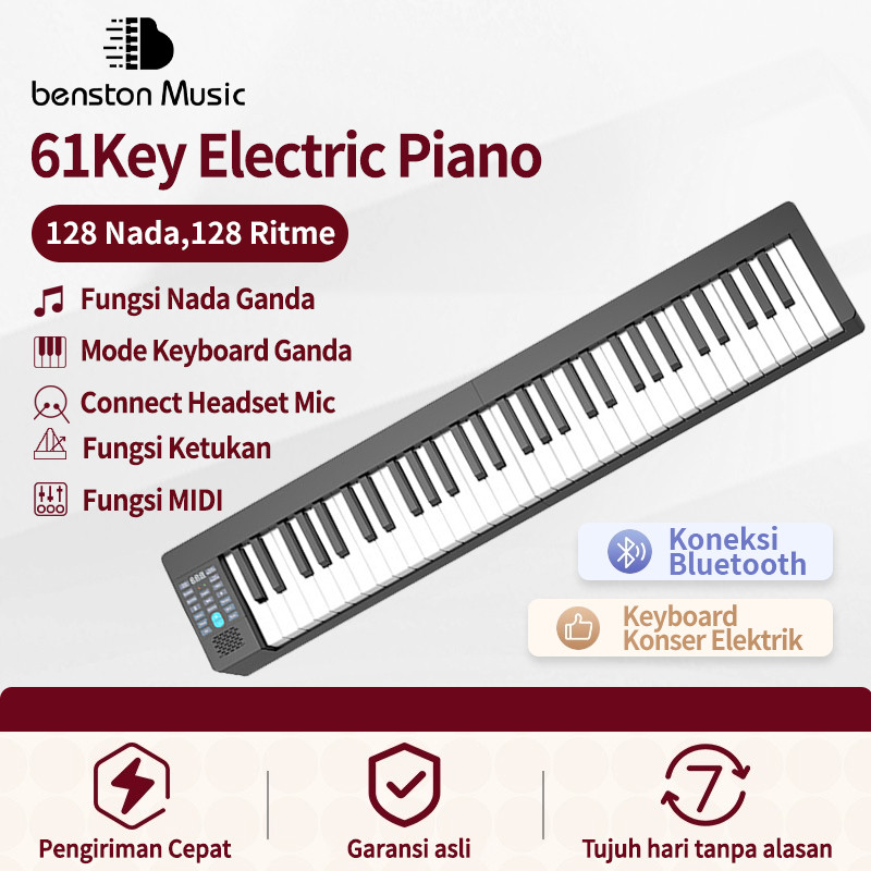 Benston Music - piano profesional 61 tombol, piano listrik pintar, keyboard portabel bluetooth 61 to