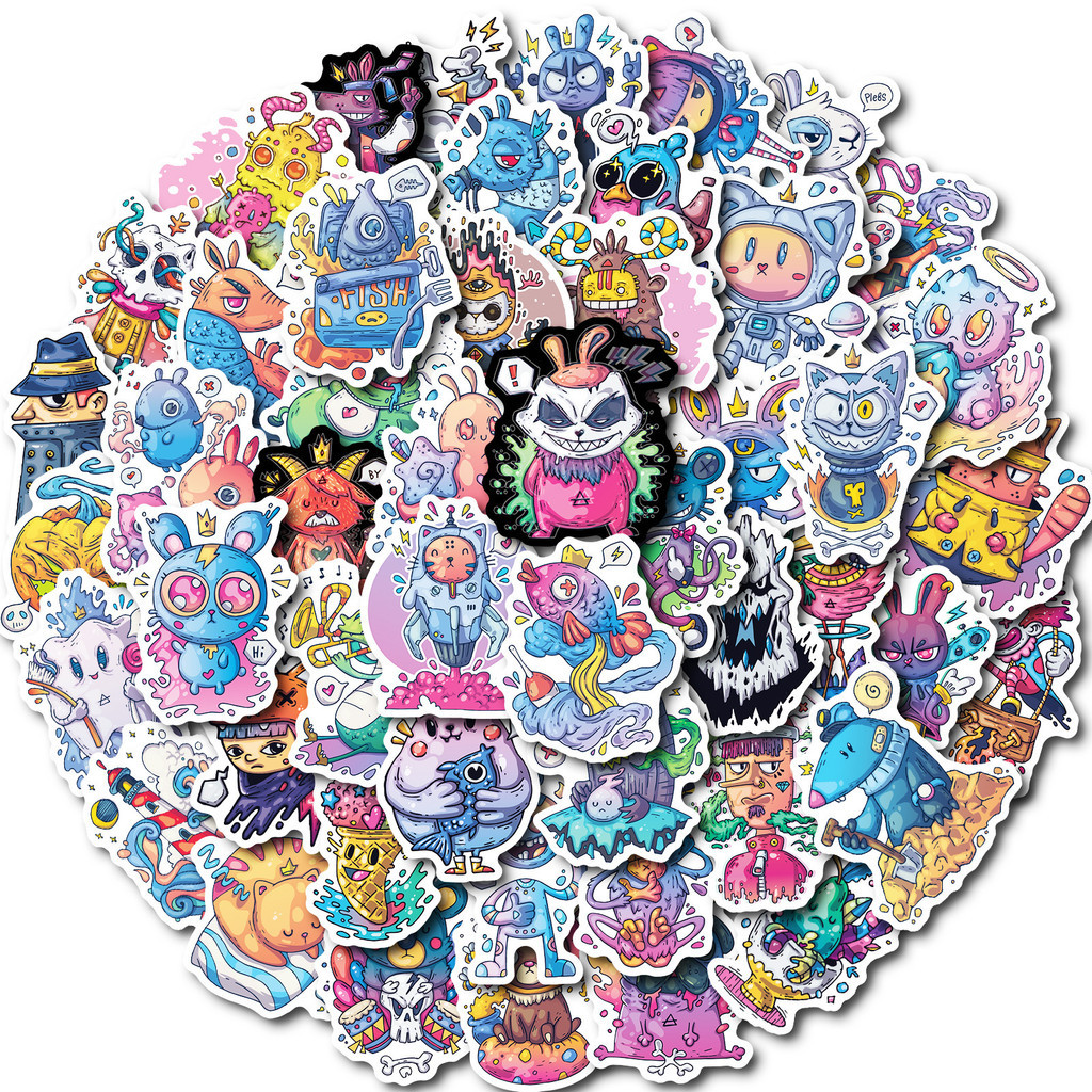 

50PCS Creative Dreamy Hand Drawn Small Animals Graffiti Stickers for Bicycle Hand Account Pencil Case Decals
