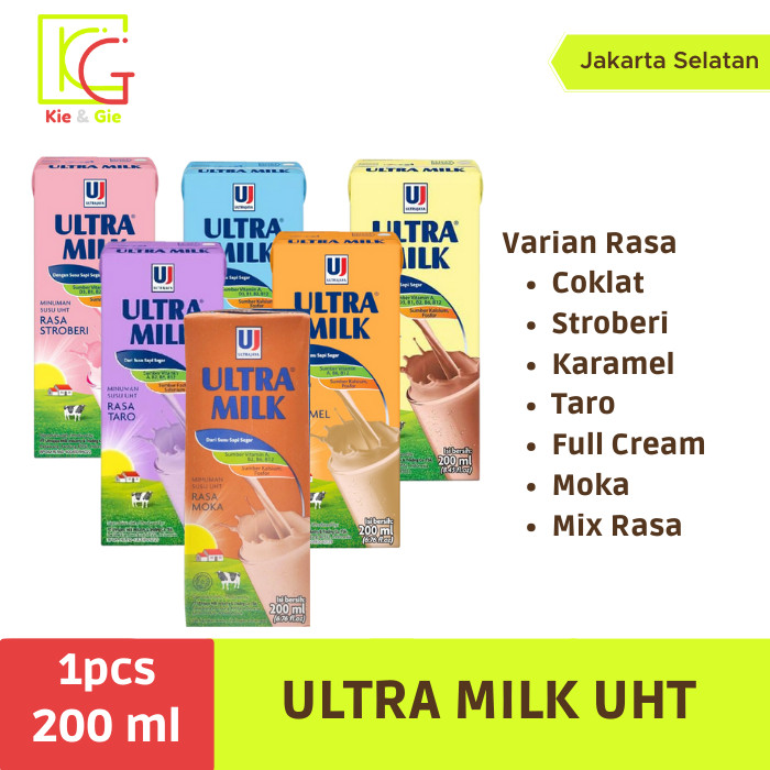 

susu ULTRA MILK 200ml rasa coklat, full cream , strawberry , Taro , karamel