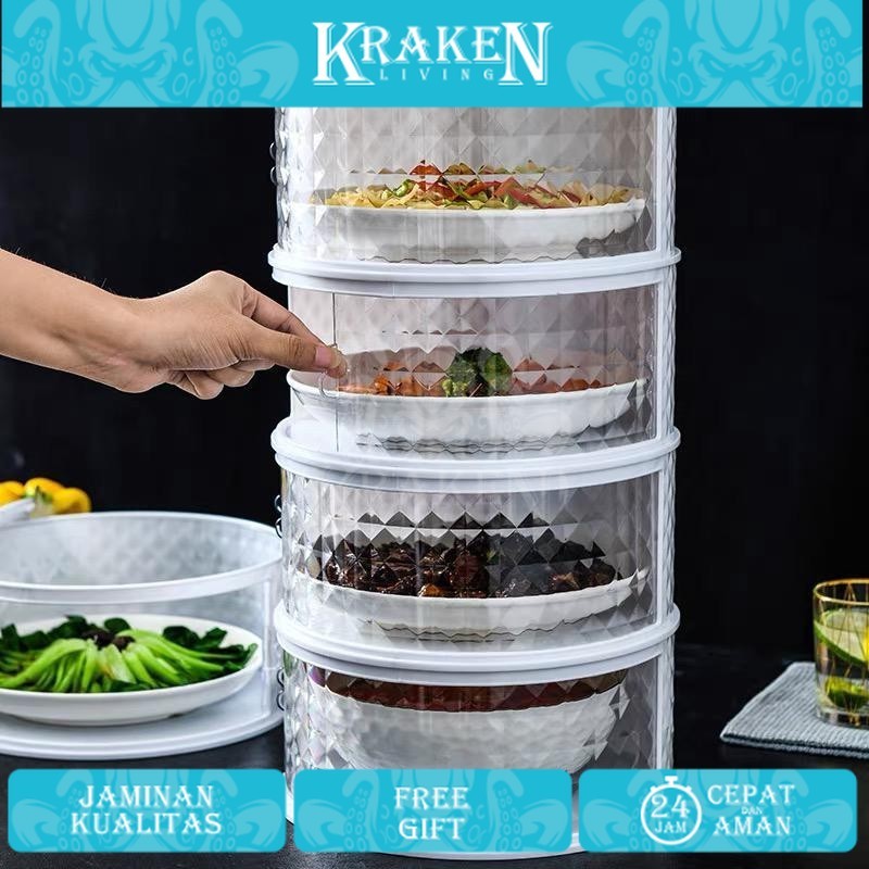 Tudung saji 4 susun Rak makanan kaca motif 4 tingkat 4 layer 【KRAKEN LIVING】