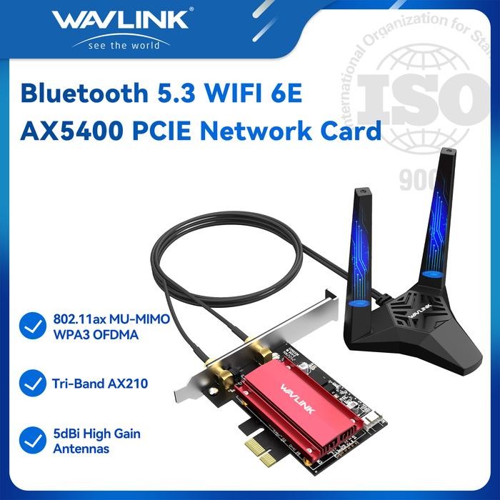 Wavlink baru Bluetooth 5.3 Tri-Band AX5400M WiFi 6E Kartu Jaringa PCIeNew