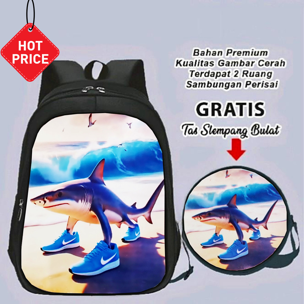 Tas Sekolah Anak Tralalero Tralala PAUD / TK Bahan Canvas D300 Gratis Tas Slempang Tas Sekolah  TK T