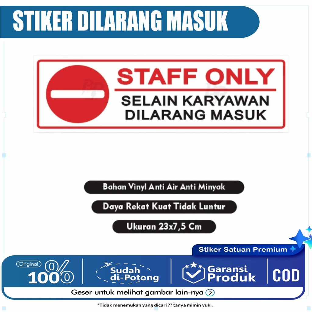 

Sticker Label Staff only selain karyawan dilarang masuk / stiker staff only / stiker dilarang masuk / stiker vinyl / stiker karyawan