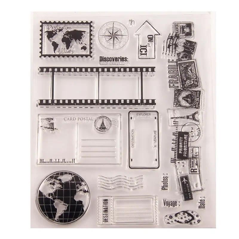 

World Travel Journey Clear Stamps for DIY Scrapbooking Card Rubber Stamp Making Photo Album Crafts Template Decor New Stamps