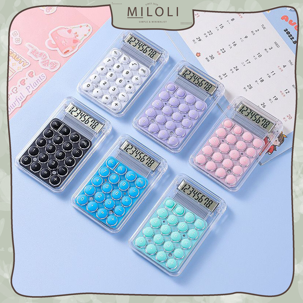 

[MILOLI] 8 DIGITS CUTE SILENT CALCULATOR MINI TRANSPARANT Candy Color Portable Kalkulator Alat Hitung Aesthetic - F0335