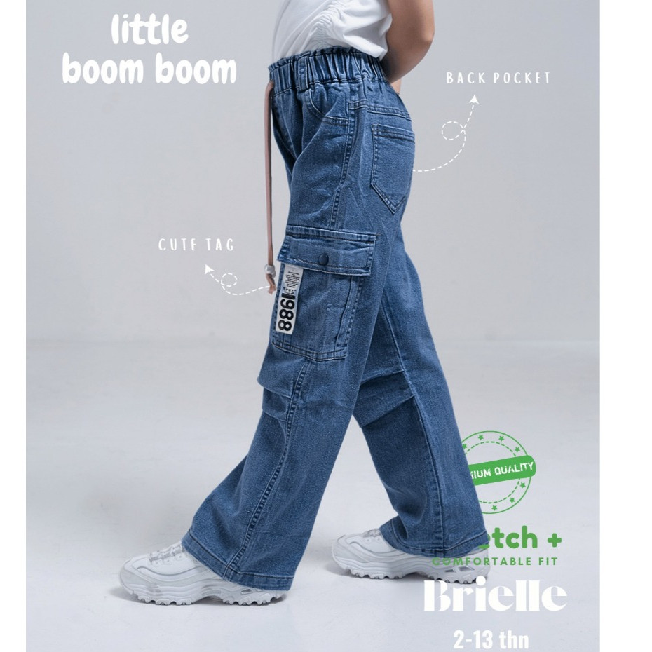 HAIBRIZ_SHOP LITTLE BOOM BOOM - Celana Panjang Kargo Anak Perempuan Jeans Highwaist 1-13Tahun