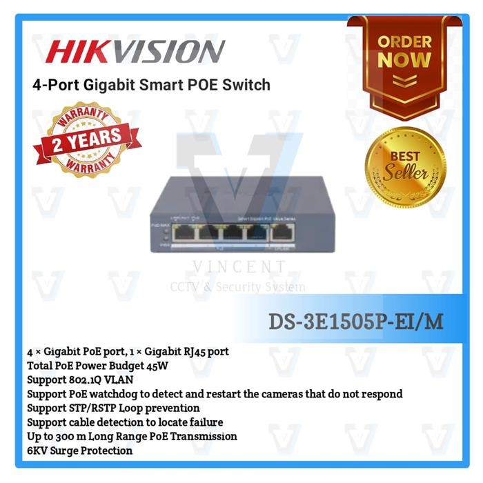 DS-3E1505P-EI/M Hikvision 4 Port Gabit Smart POE Switch