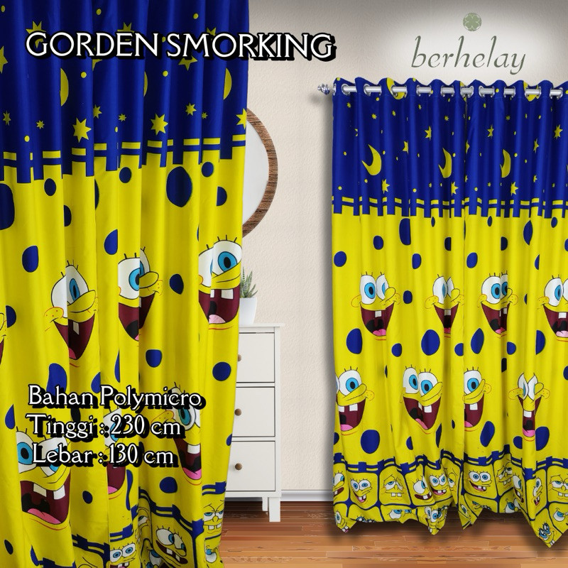 Hokichan Gorden Smokring Polymicro Pintu Atau Jendela Karakter Spongebob Kuning Biru