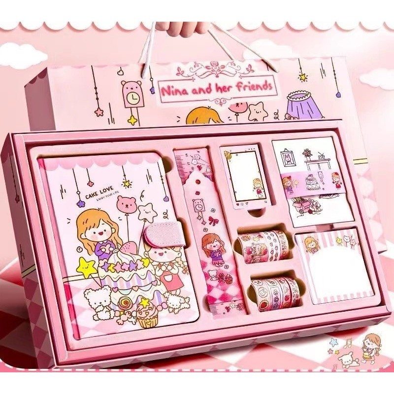 

TERLARIS 【 187pcs 】Journal Kit Set Gift Box / Paket Set Agenda / Notebook lucu/diary lucu / Buku Tulis Catatan Karak