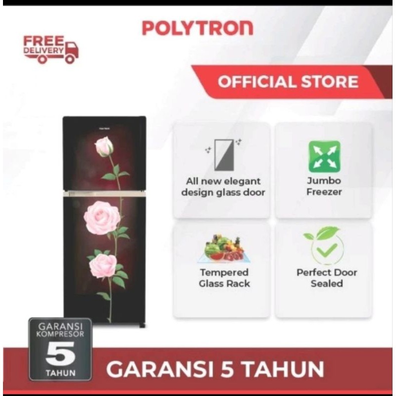 Kulkas Polytron PRM-23ORX | 2 pintu PRM23ORX 230RX bunga 220L mawar