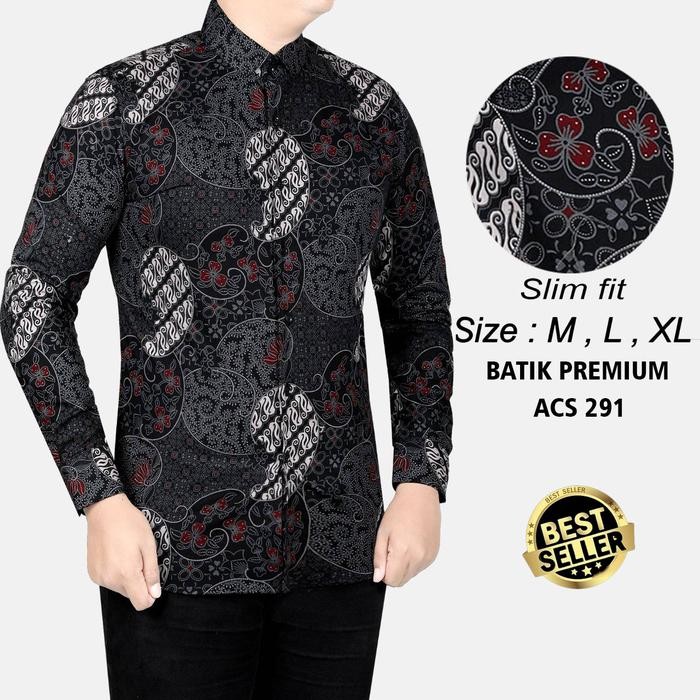 KEMEJA BATIK PRIA SLIM FIT / BAJU BATIK PRIA SLIM FIT MERAH ACS291
