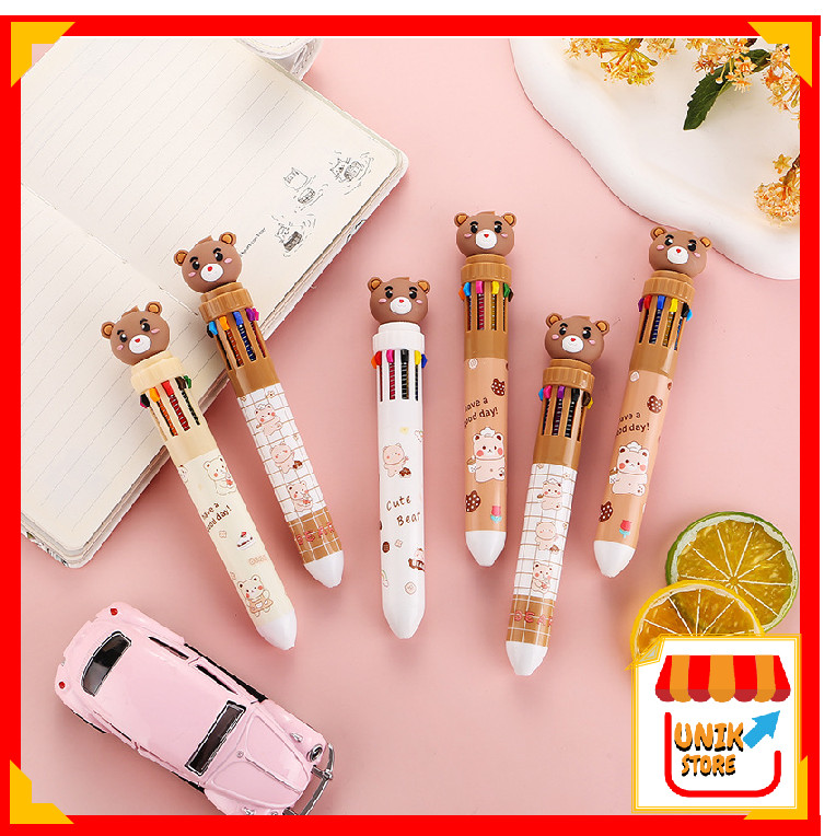 

UNIK - S1292 Pulpen Mekanik 10 Warna Motif Teddy Bear / Pena Beruang Warna Warni / Bolpoin Multi Colorc