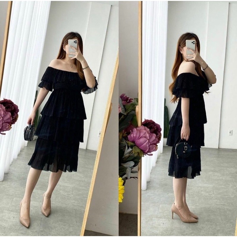 BAROSHOP POMPOM SABRINA 4 LAYER DRESS KOREA | Dress Pesta | Dress Casual