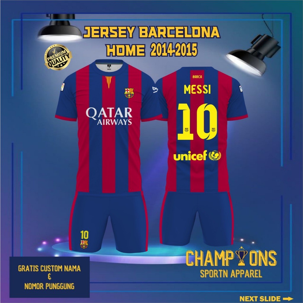 Jersey Klub BARCELONA HOME 2014-2015 Liga Champions UEFA, Jersey Retro Full Printing & Free custom n