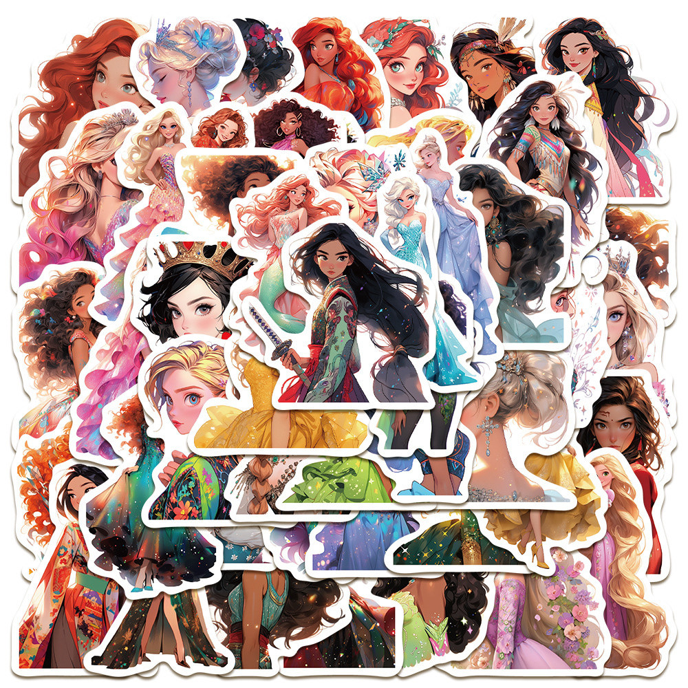 

10/30/50PCS New INS Runaway Princess Sticker Cartoon Creative Animation iPad Desk Luggage Chair Decoration Waterproof Wholesale