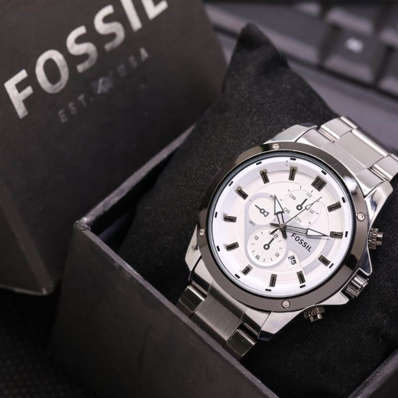 Jam Tangan Pria/Jam tangan Cowik Anti Air Terbaru Foxxil Mode Analog Tanggal On Chrono Variasi Tali 