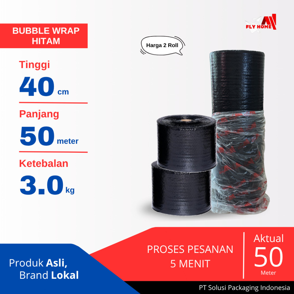 

FLYHOME Bubble wrap potongan 40cm hitam 3kg 2 roll hitam 40x50meter