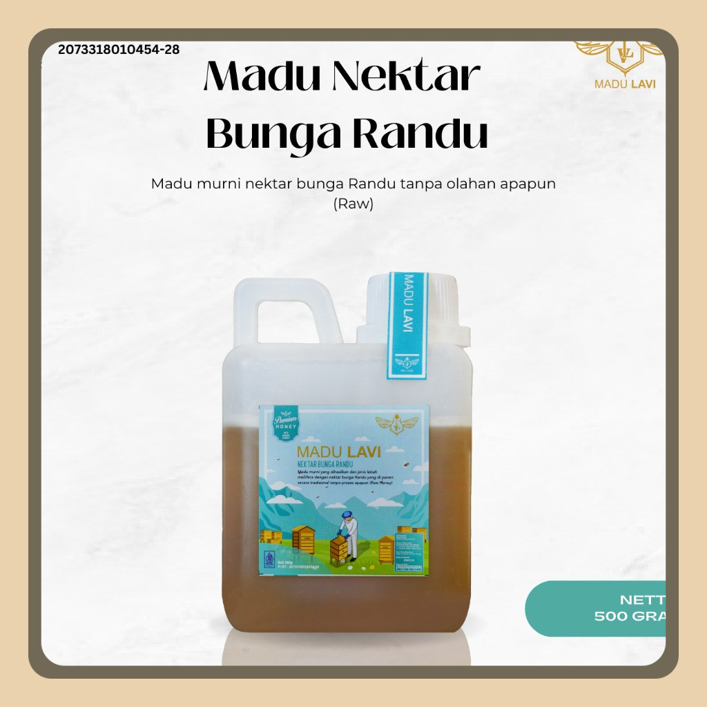 

Madu Lavi Murni Asli 500gr Grade A Nektar Randu 100% Alami Pure Natural Raw Honey
