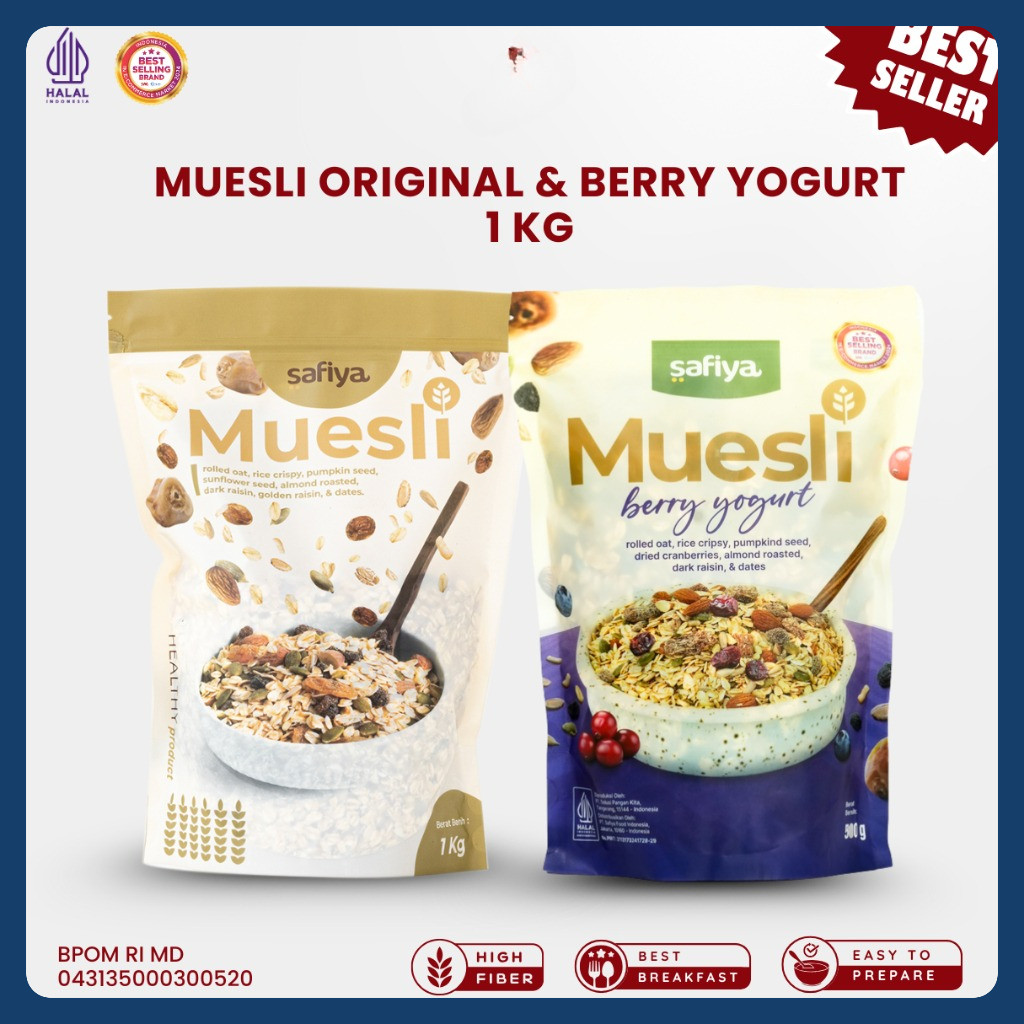 

Muesli 1 Kg Safiya - Muesli Berry Yogurt Oatmeal Sereal Sarapan Cemilan Diet