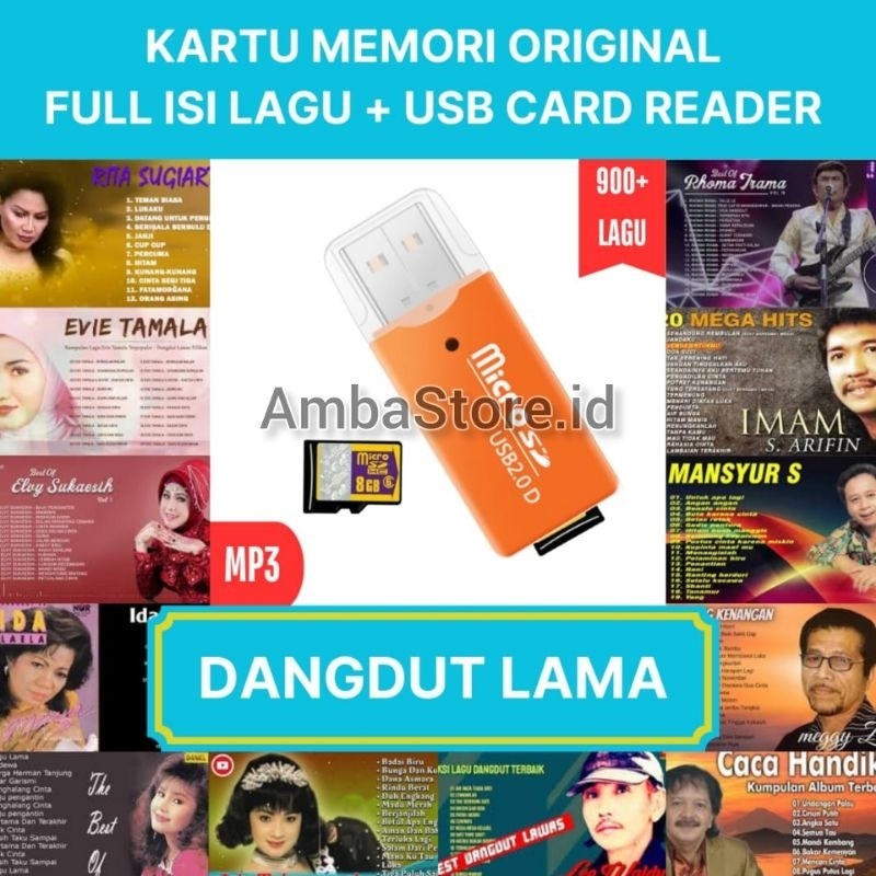 DANGDUT LAMA, MEMORI SD CARD 8 GB ORI +USB CARD READER