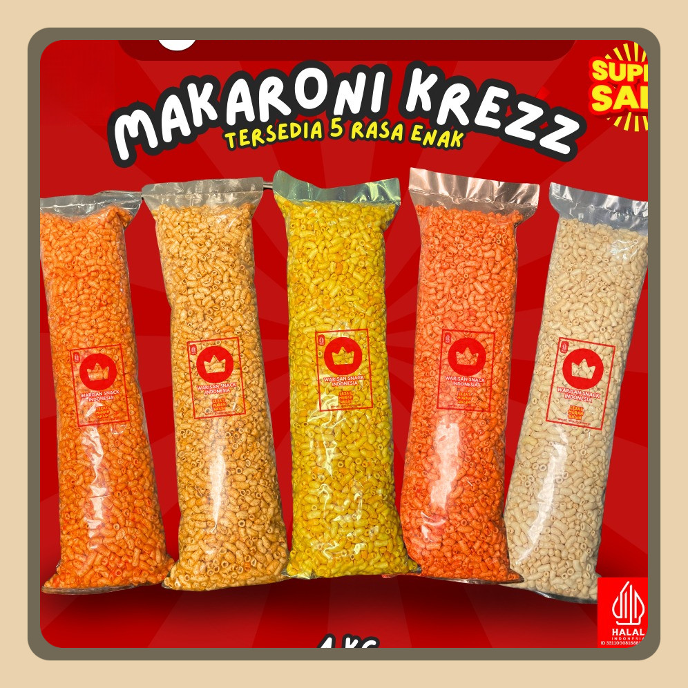 

(1 Ball) MAKARONI BANTAT WARISAN SNACK INDONESIA (1kg) Makanan Ringan Krupuk Cemilan Murah halal pedas daun jeruk
