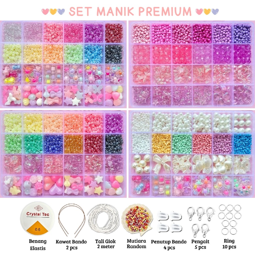Cod DIY Manik Manik Set Aesthetic - 1 Set DIY Manik Manik - Manik Manik 1 Set Kotak Lengkap - (BONUS