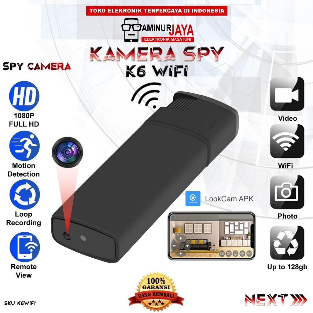 Hidden Spycam Camera Korek Elektrik Lighter K6 Wifi Full HD 1080P 4K Night Vision Camcorder Spy IP K
