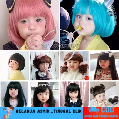 QUEENQUINNY Rambut Palsu Anak Perempuan / Wig Anak / Aksesoris Rambut Bayi Anak Perempuan / Jaring R