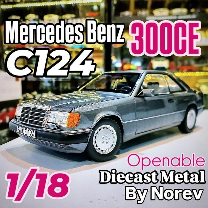 Diecast Mercedes Benz 300CE 24V C124 W124 Grey  Norev  Metal Openable Dealerbox Edition Miniature