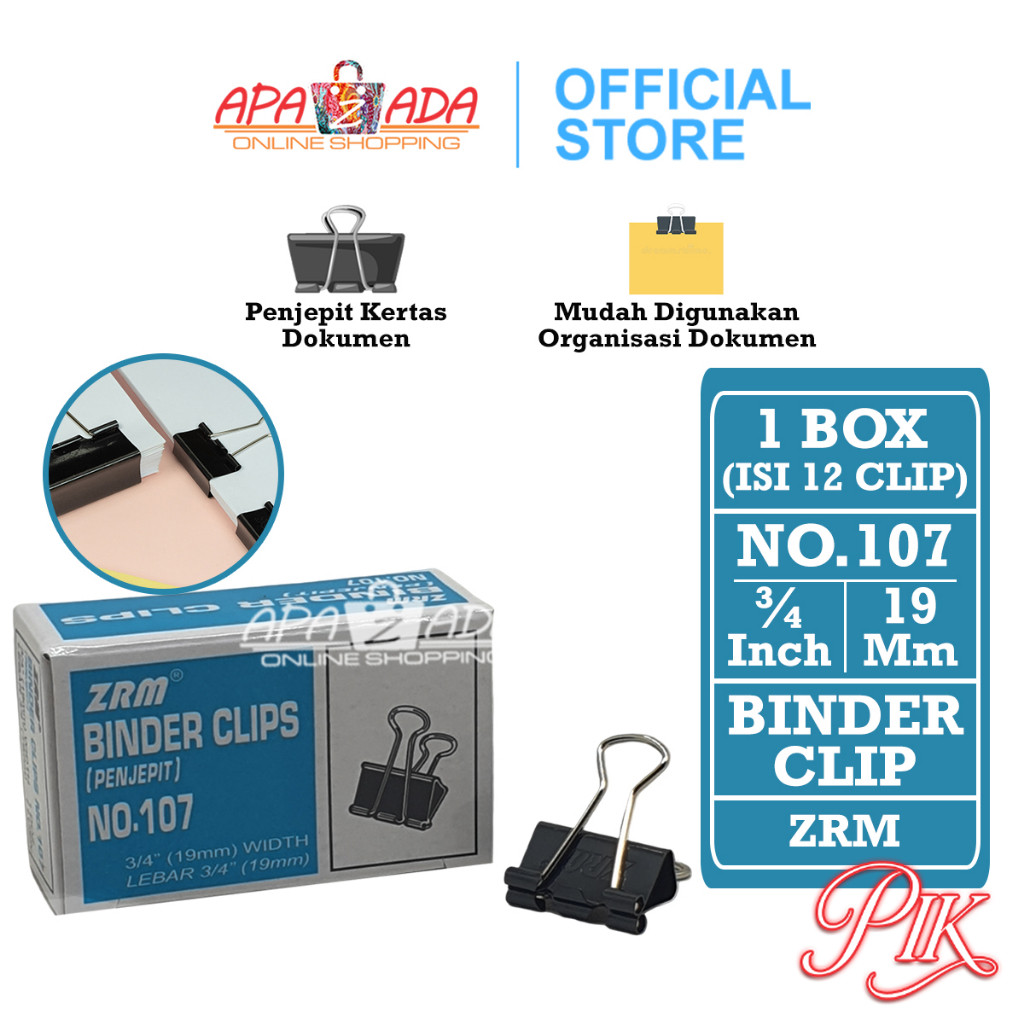 

Binder Klip No.107 [1 Box - 12 Pcs Klip] / Binder Clip / Klip Hitam / Penjepit Kertas ZRM