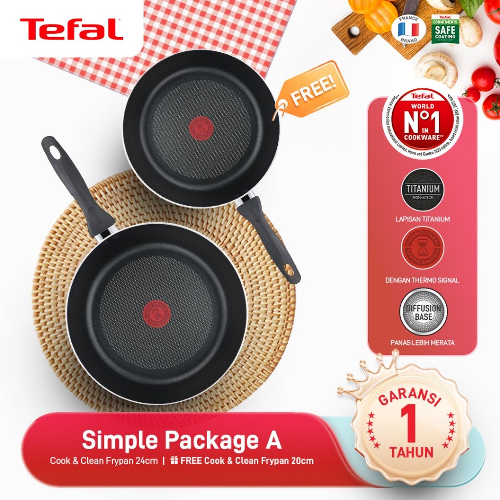 B1G1 Tefal Wajan Anti Lengket Set 2 PCS / Penggorengan / Frypan / Pan - Simple Cooking Set